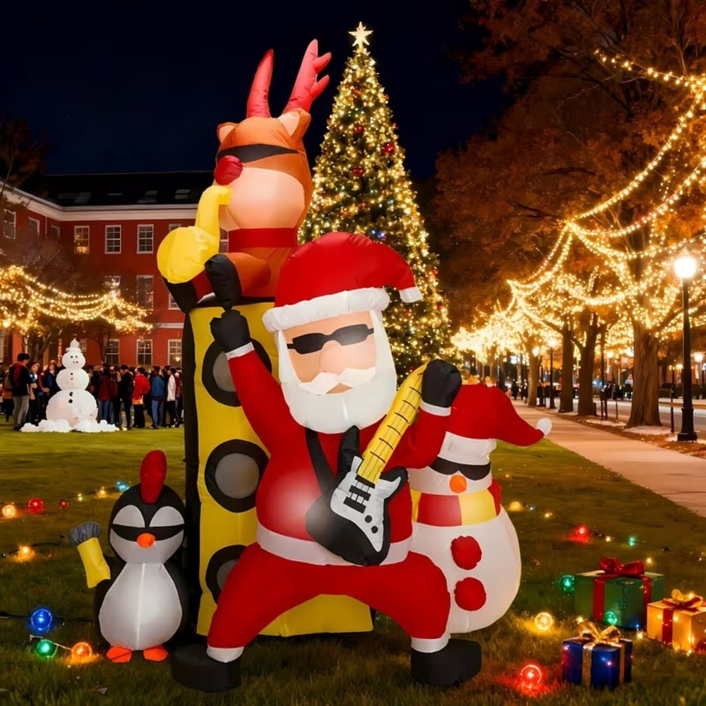 Giant 7ft Inflatable Santa Claus with Guitar & Band Christmas Yard Decoration